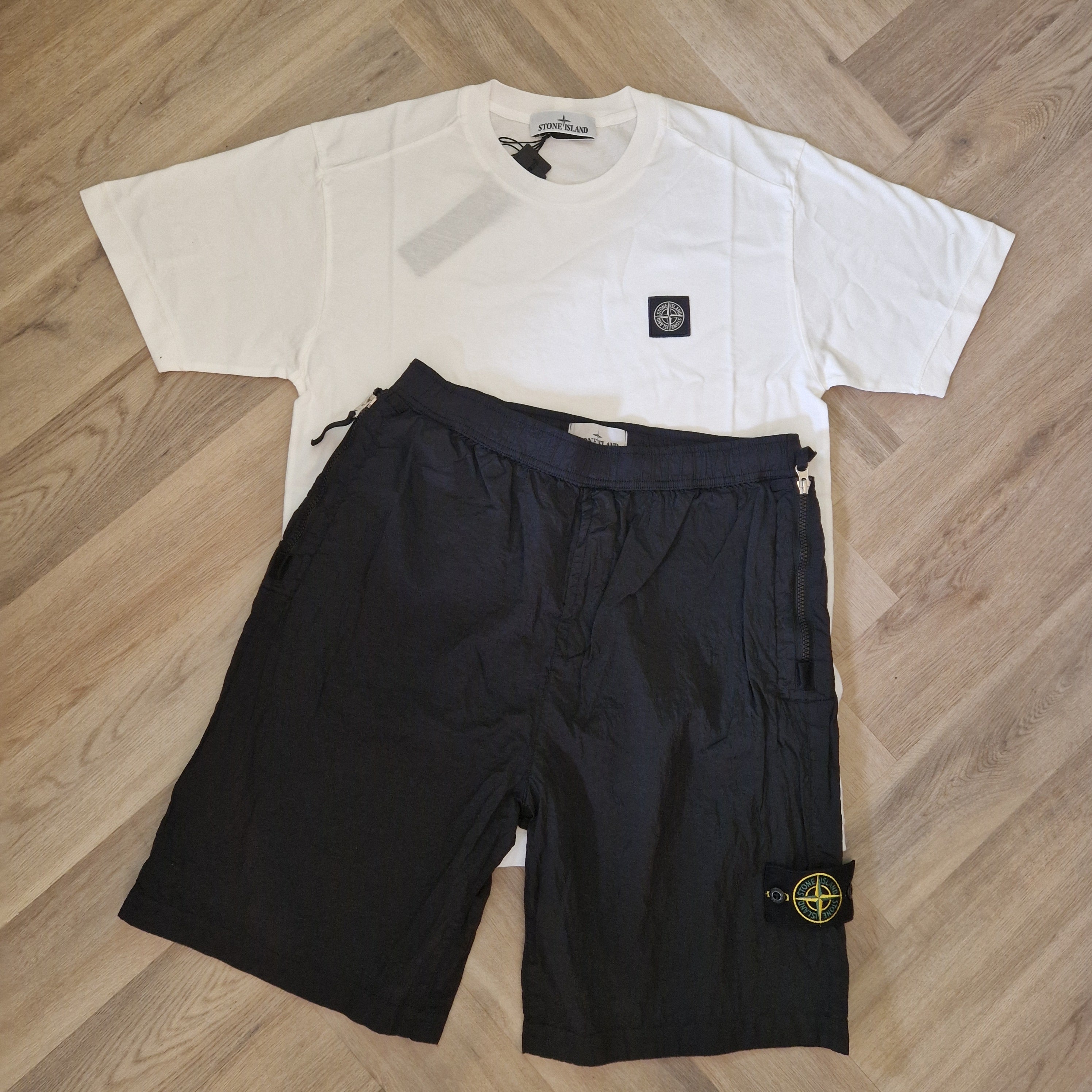 Stone Island Nylon Badge Shorts Set Black/White