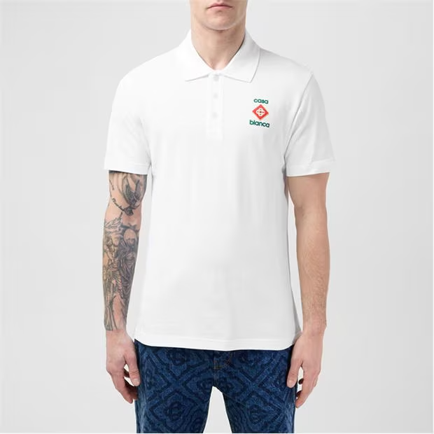 Casablanca Logo Piqué Polo Shirt White