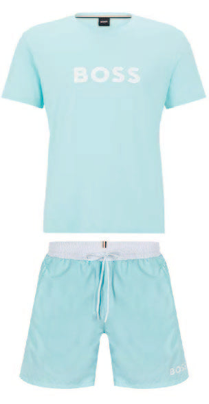 Hugo Boss Logo Shorts Set Aqua