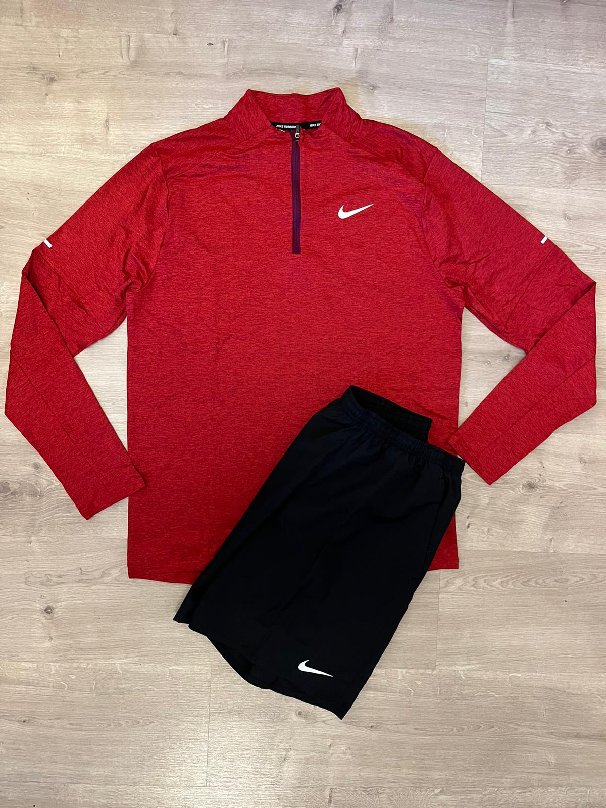 Nike Dri Fit Shorts Set - 1/4 Zip Red