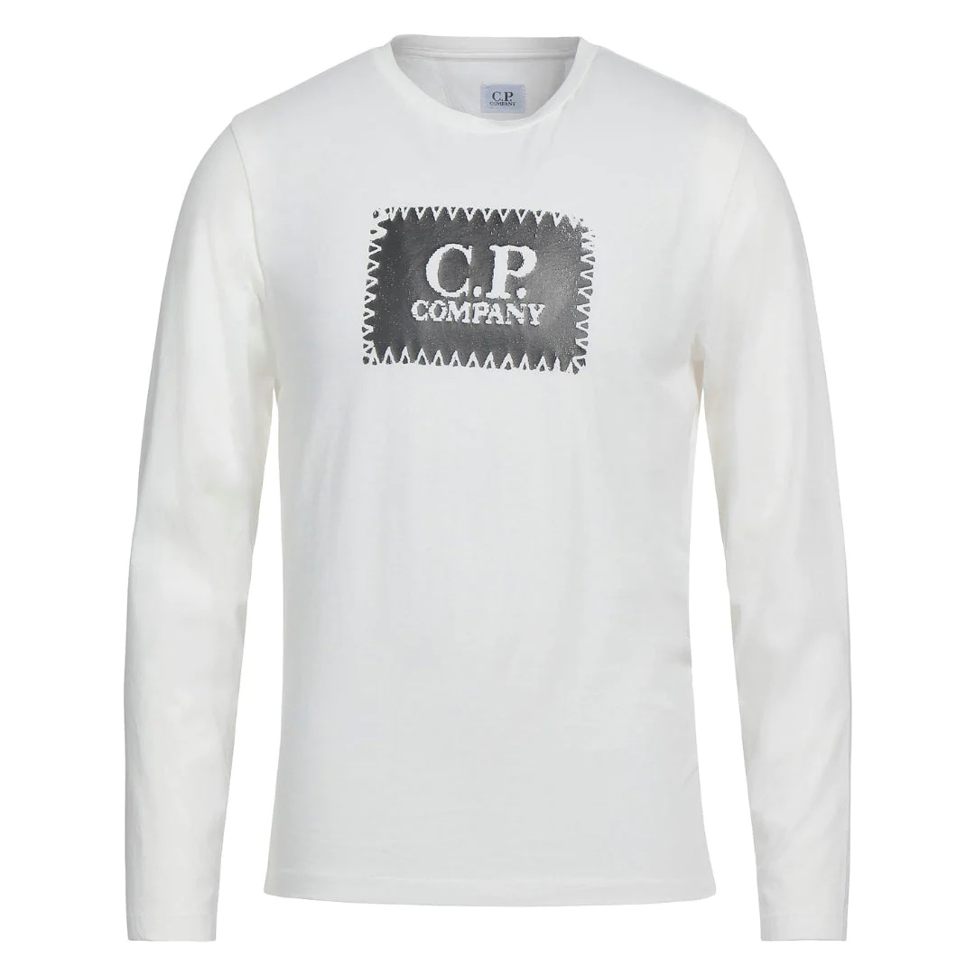 CP Company Logo Long Sleeve T Shirt White
