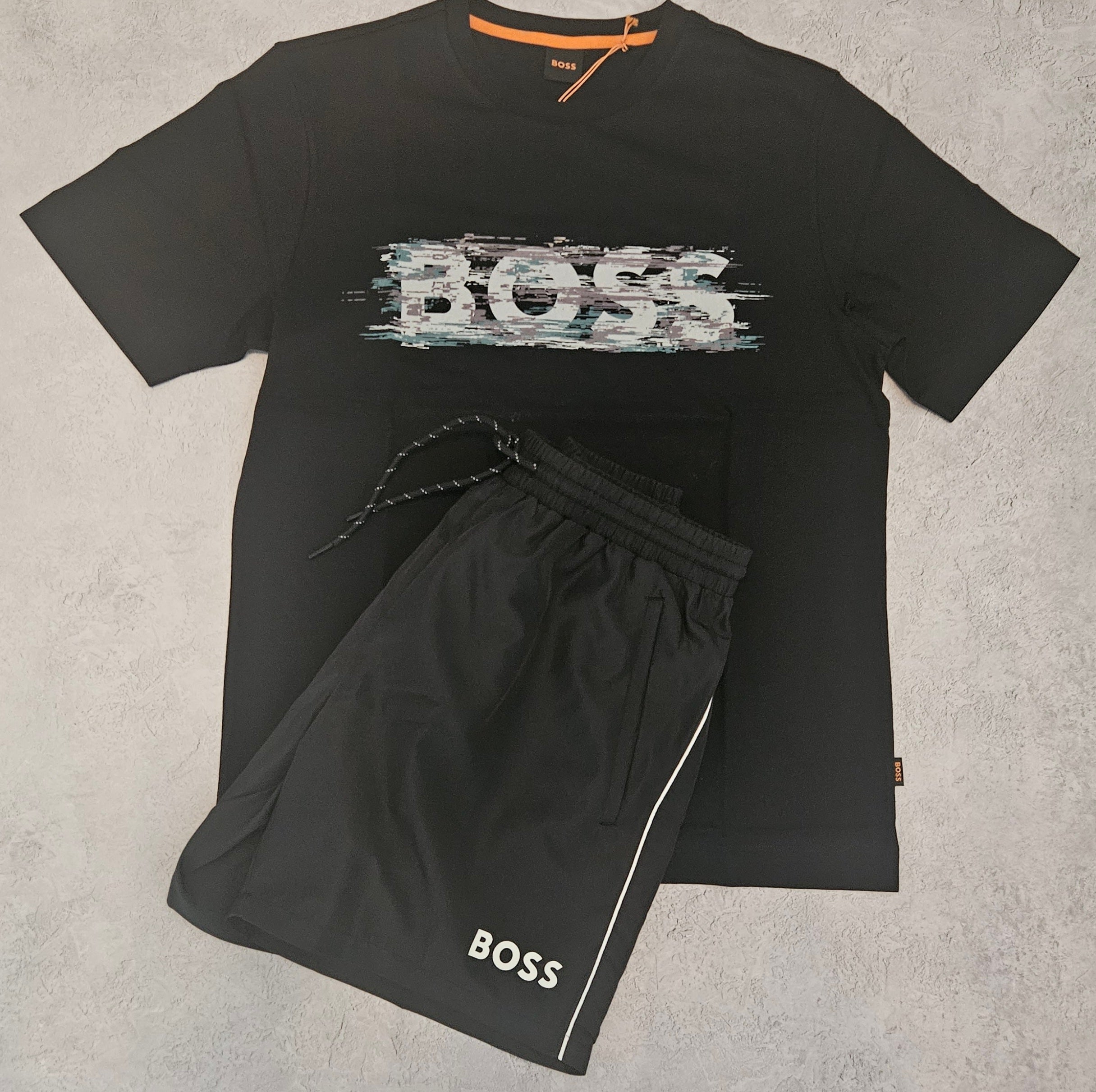 Hugo Boss Pixel Logo Shorts Set Black
