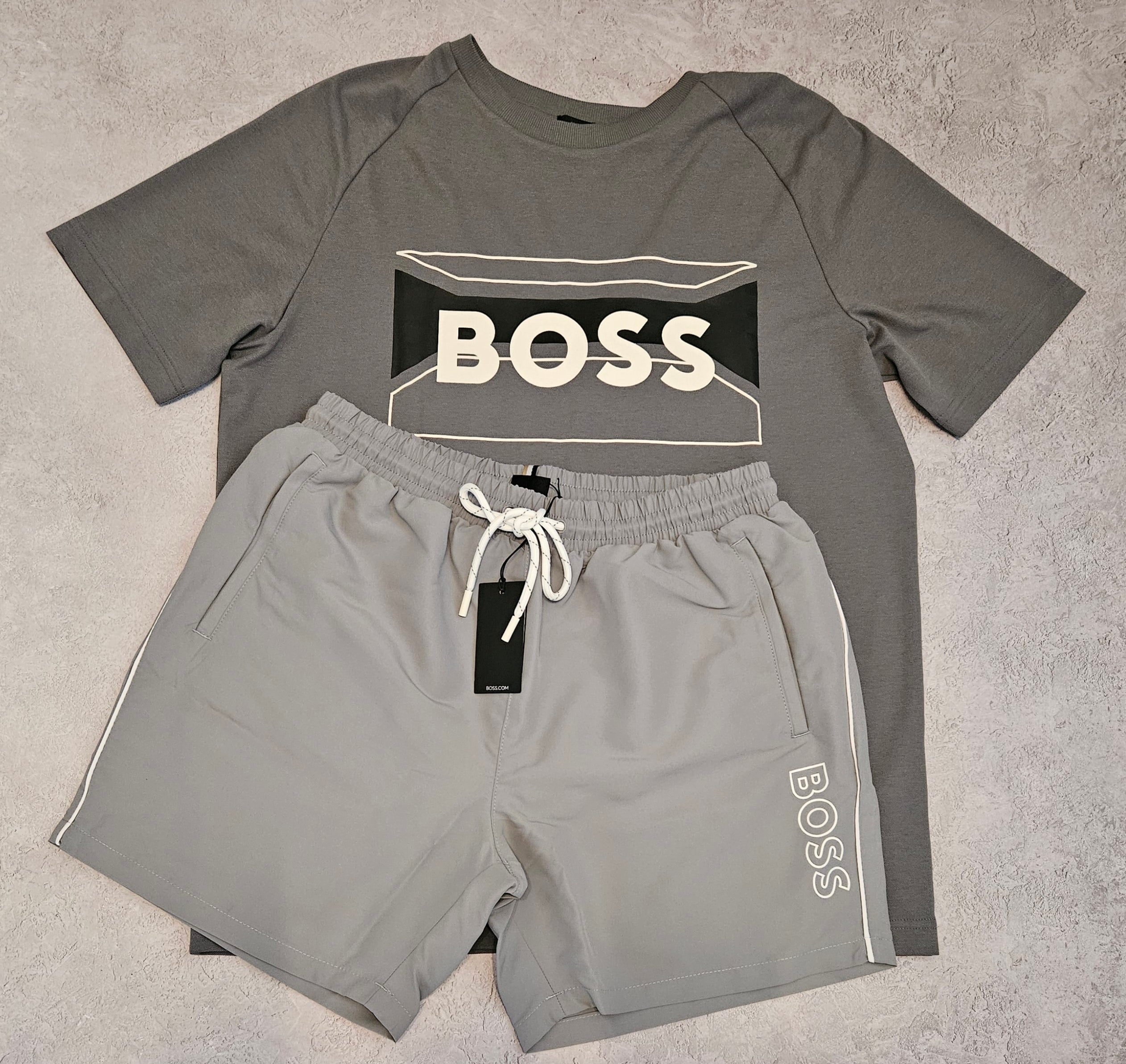 Hugo Boss Logo Shorts Set Grey