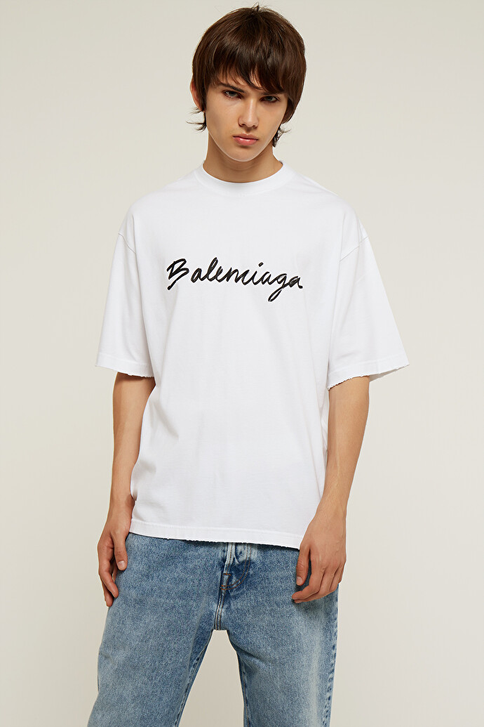 Balenciaga Signature Logo T Shirt White