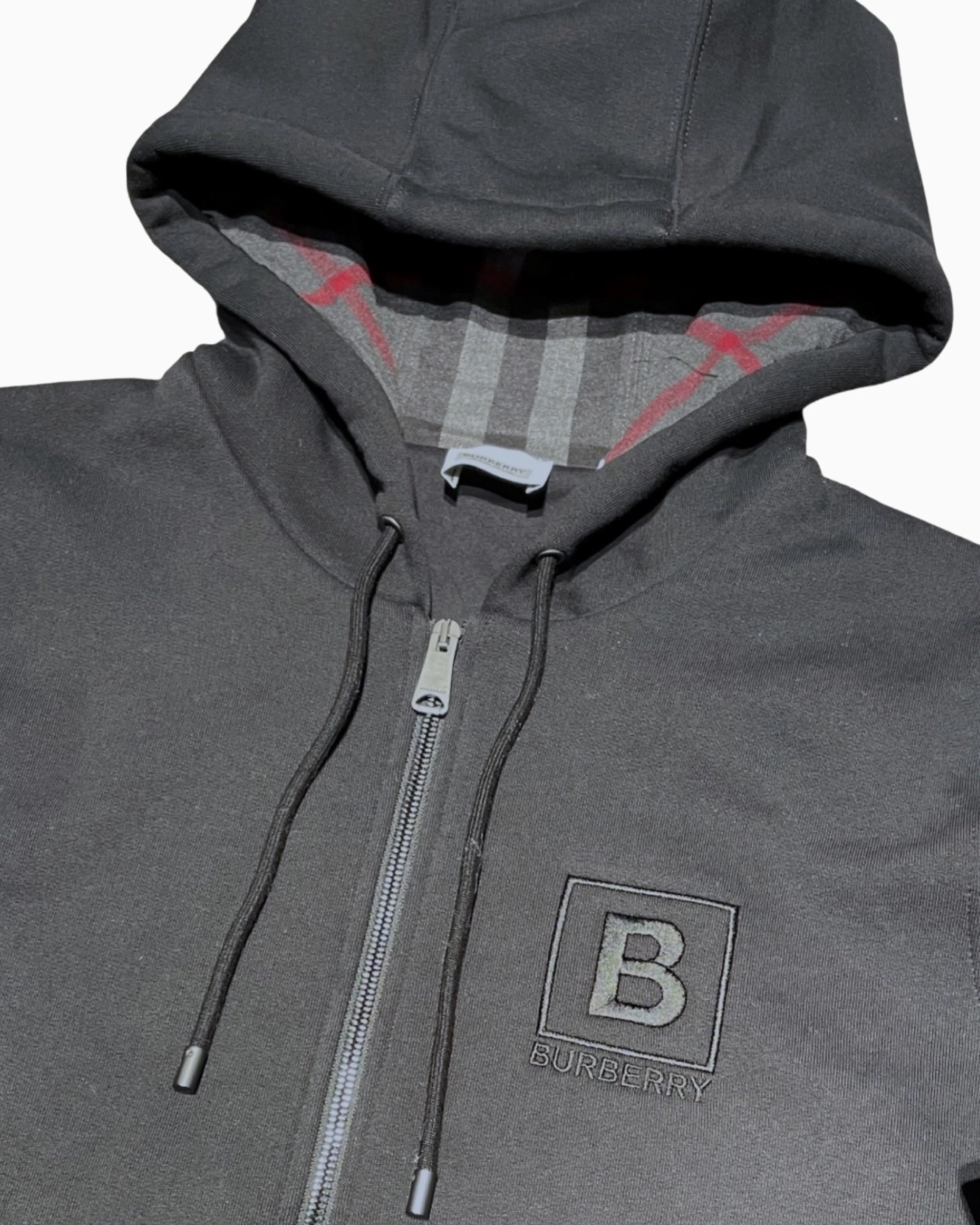 Burberry Check Zip Hoodie Charcoal