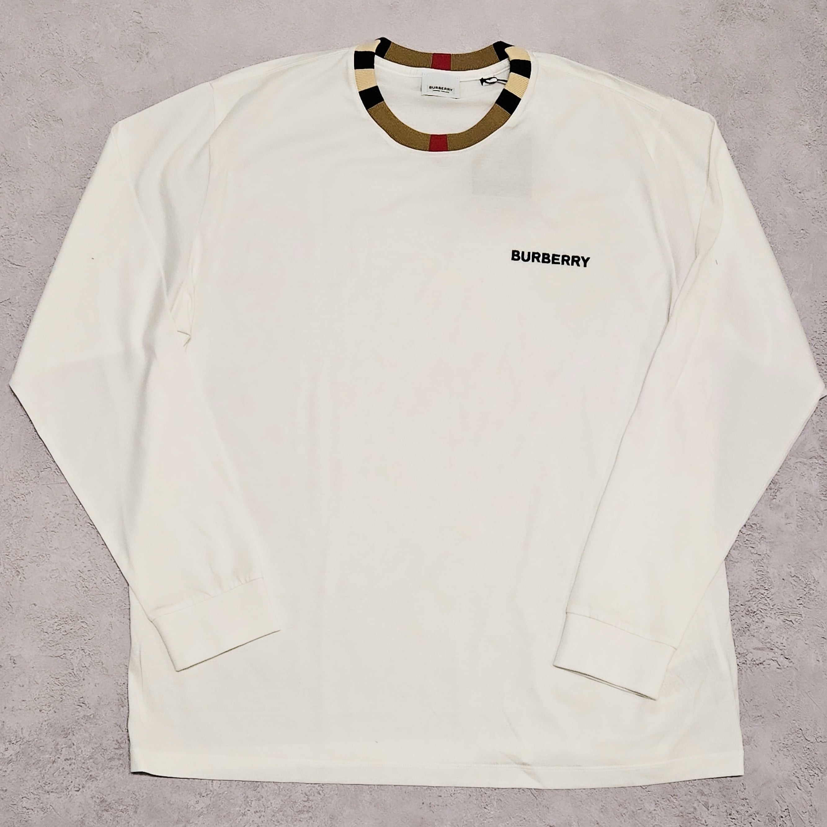 Burberry Check Collar Long Sleeve T Shirt White