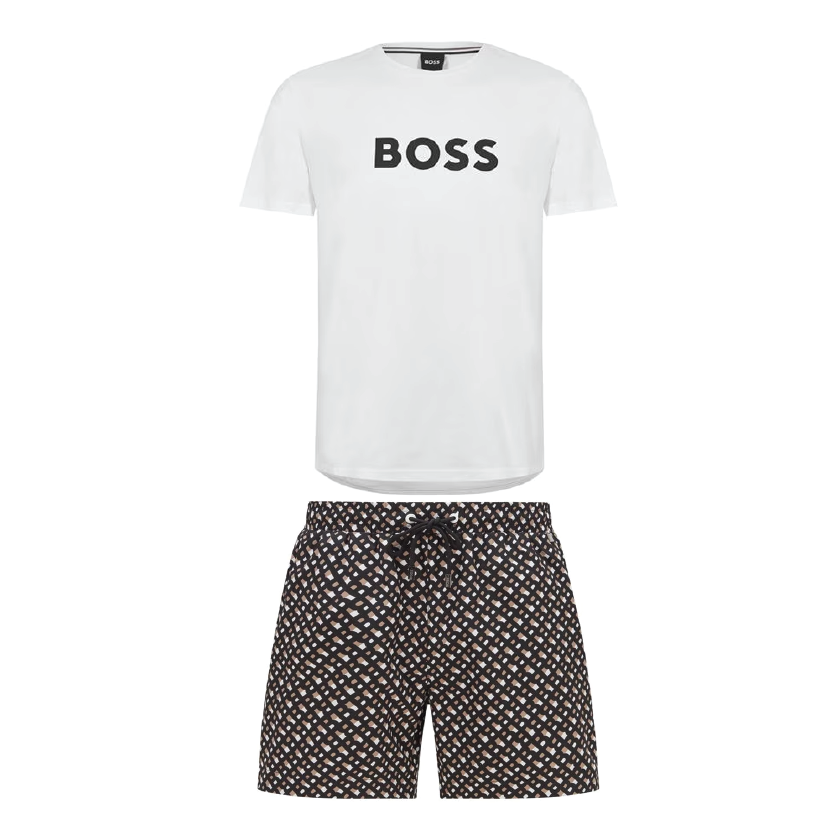 Hugo Boss Mono Logo Shorts Set White