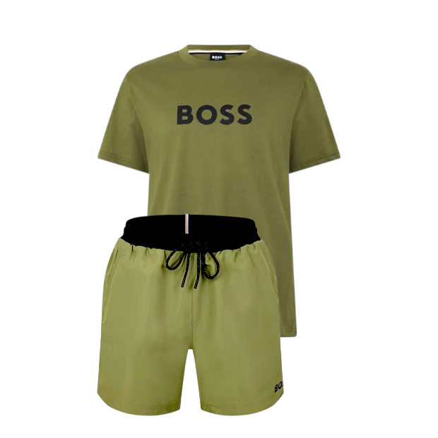 Hugo Boss Logo Shorts Set Olive