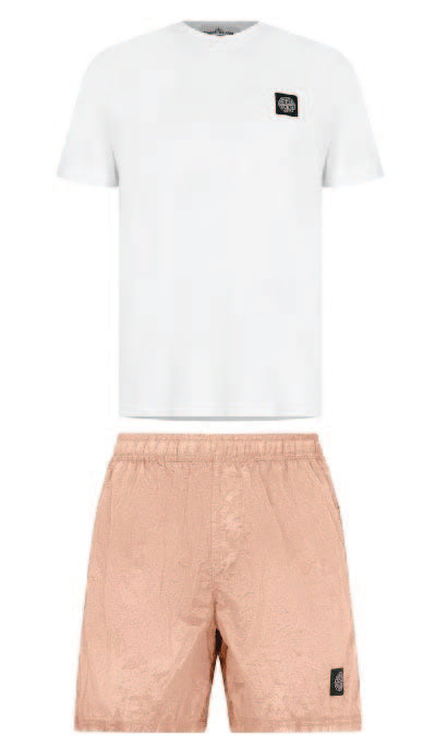 Stone Island Shorts Set Rose Pink/White