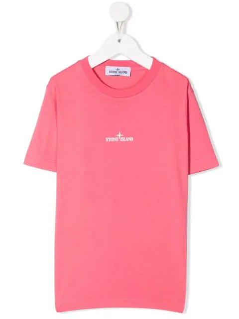 Stone Island Boys Logo Print T Shirt Pink