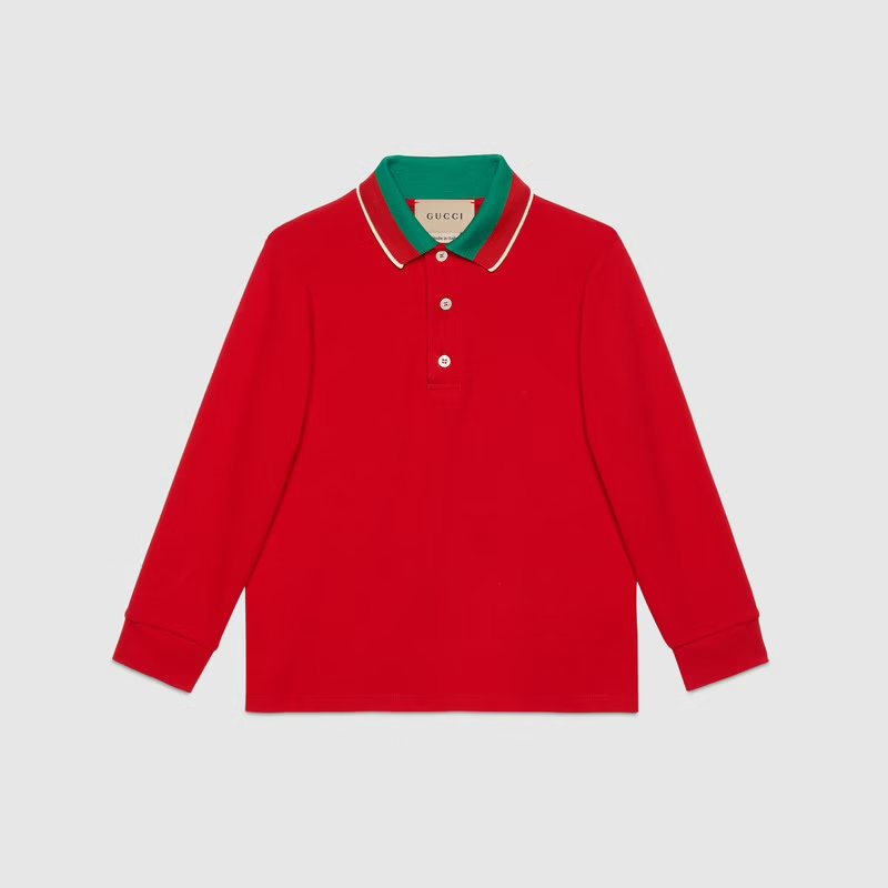Gucci Kids Long Sleeve Polo Red